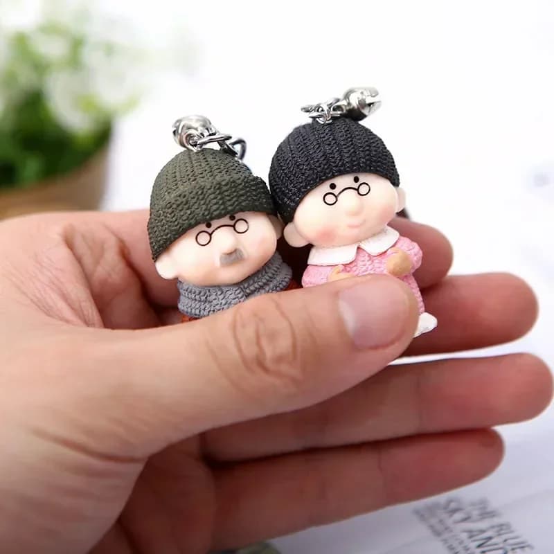 Resin Knitted Woolen Doll Grandpa Grandma Couple Keychain Pendant Solid Material Valentine's Day Christmas Sweet Romantic Gifts