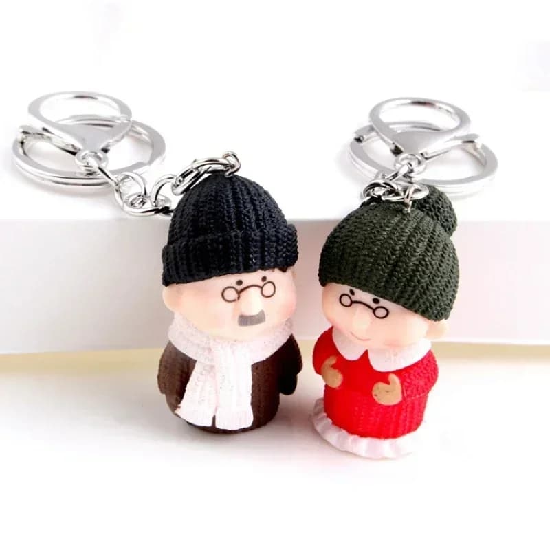 Resin Knitted Woolen Doll Grandpa Grandma Couple Keychain Pendant Solid Material Valentine's Day Christmas Sweet Romantic Gifts