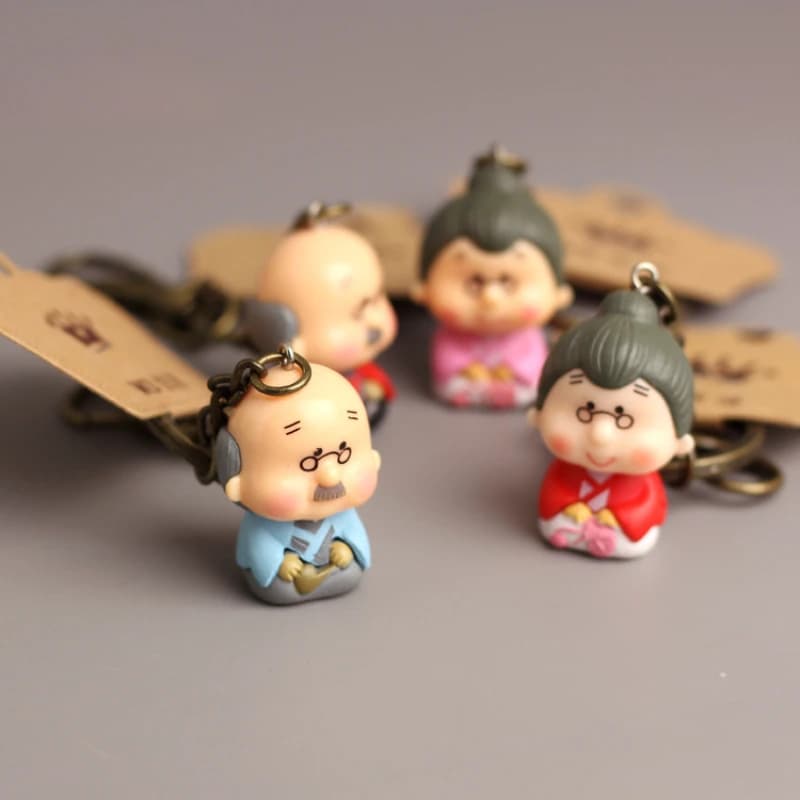 Resin Knitted Woolen Doll Grandpa Grandma Couple Keychain Pendant Solid Material Valentine's Day Christmas Sweet Romantic Gifts